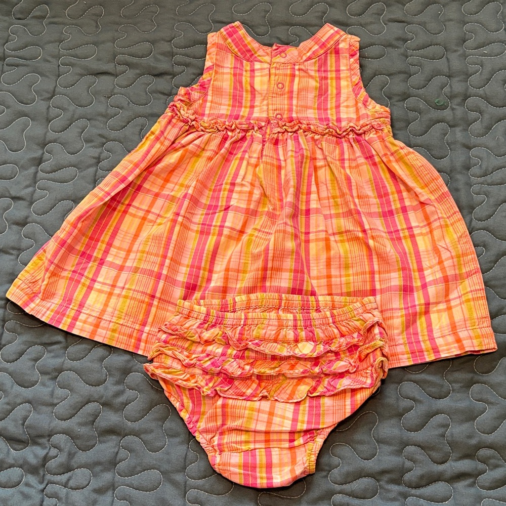 Baby GAP Size 0-3 Months Plaid Orange and Pink Dress with Bloomers - Picture 7 of 7